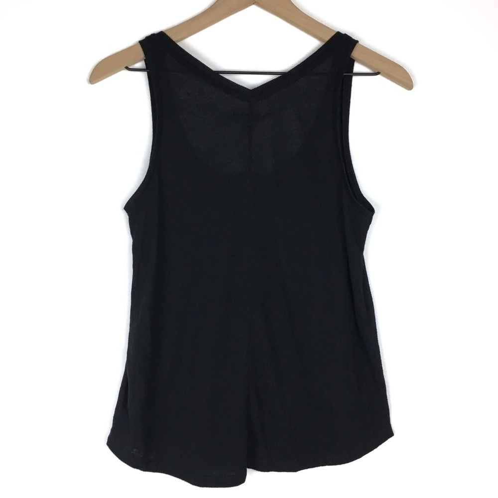AMERICAN EAGLE Tank Top Henley Button Details Solid Black Minimalist Size Small - Picture 3 of 9